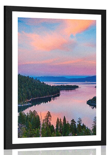 Plakát s paspartou jezero při západu slunce