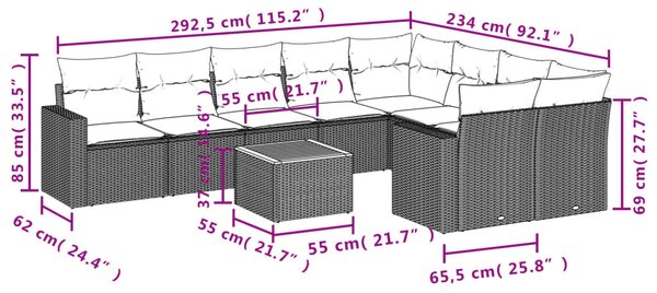 10dílná zahradní sedací souprava s poduškami černá polyratan 3224278