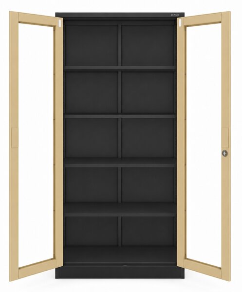 Kovová skříň s vitrínou antracitová / ořech: Eco Design AMELIA, 900 x 1850 x 400 mm