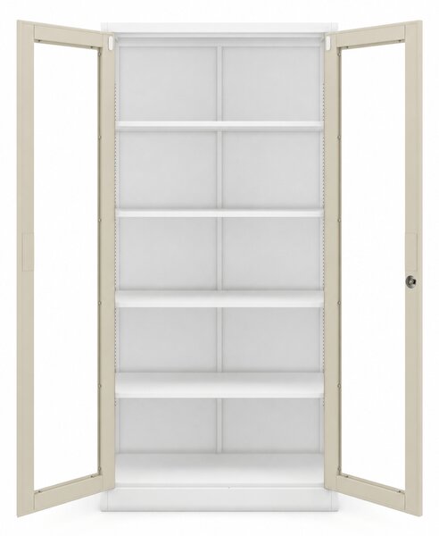 Kovová skříň s vitrínou bílá / dub sonoma: Eco Design AMELIA, 900 x 1850 x 400 mm