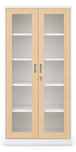 Kovová skříň s vitrínou bílá / dub sonoma: Eco Design AMELIA, 900 x 1850 x 400 mm