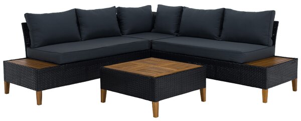 Zahradní ratanový set Malcolm (černá + šedá + přírodní)