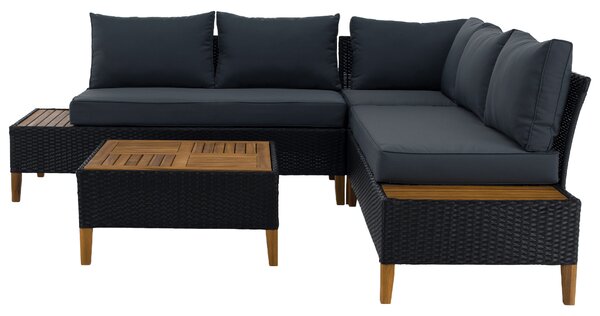 Zahradní ratanový set Malcolm (černá + šedá + přírodní)