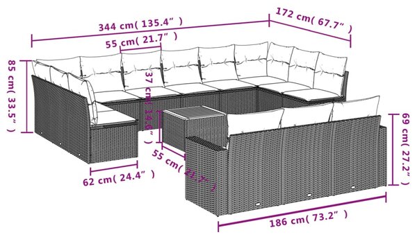 14dílná zahradní sedací souprava s poduškami béžová polyratan 3224364