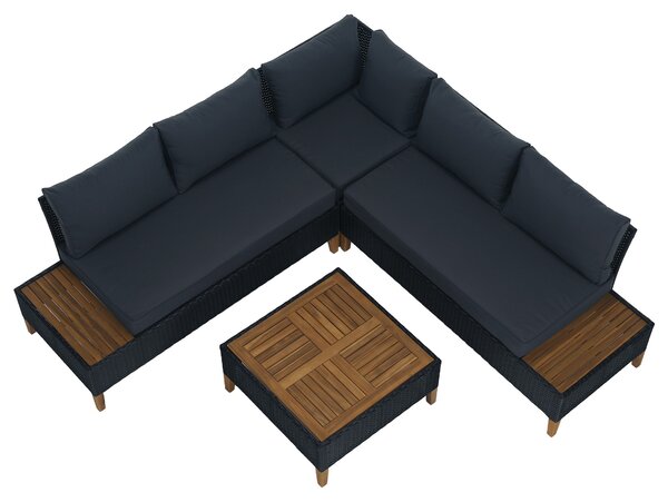 Zahradní ratanový set Malcolm (černá + šedá + přírodní)
