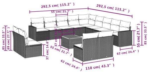 14dílná zahradní sedací souprava s poduškami béžová polyratan 3224378