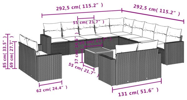 14dílná zahradní sedací souprava s poduškami béžová polyratan 3224400