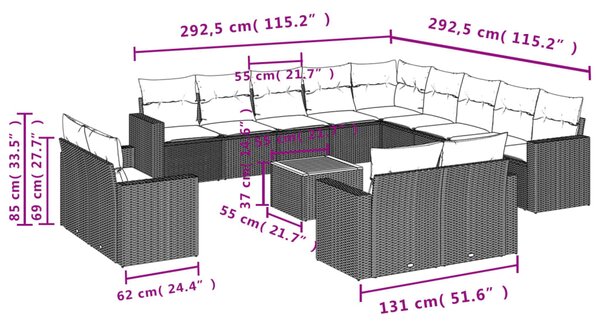 14dílná zahradní sedací souprava s poduškami černá polyratan 3224397