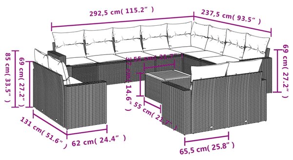 13dílná zahradní sedací souprava s poduškami béžová polyratan 3224392