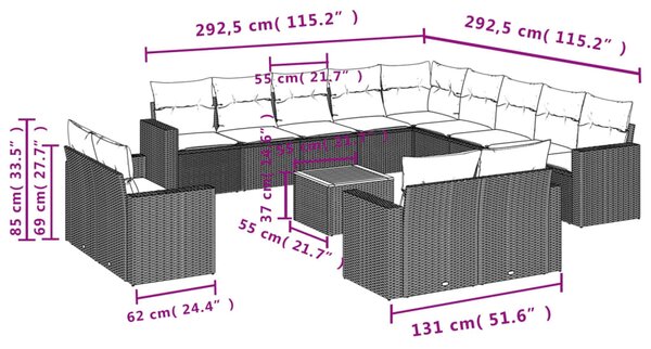14dílná zahradní sedací souprava s poduškami béžová polyratan 3224399