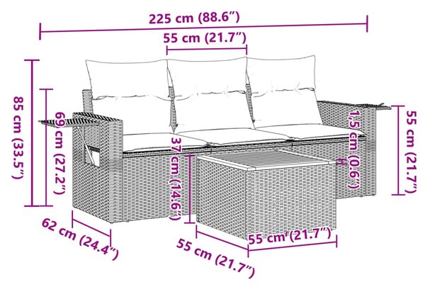 4dílná zahradní sedací souprava s poduškami černá polyratan 3224432