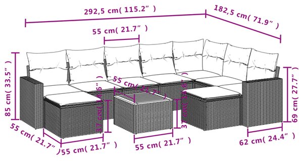 10dílná zahradní sedací souprava s poduškami béžová polyratan 3224406