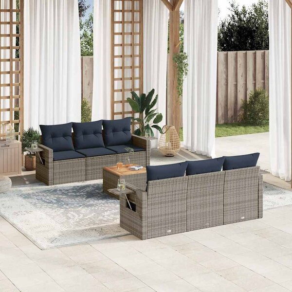 7dílná zahradní sedací souprava s polštáři šedá polyratan 3224458