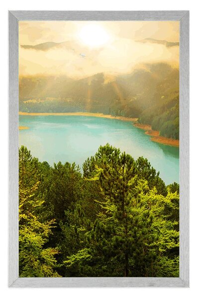 Plakát řeka uprostřed zeleného lesa