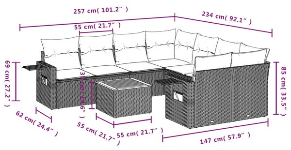 9dílná zahradní sedací souprava s poduškami béžová polyratan 3224490