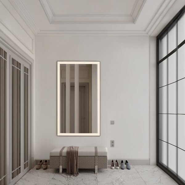 Černé závěsné zrcadlo s LED osvětlením Nova Luce Deca 120 x 70 cm