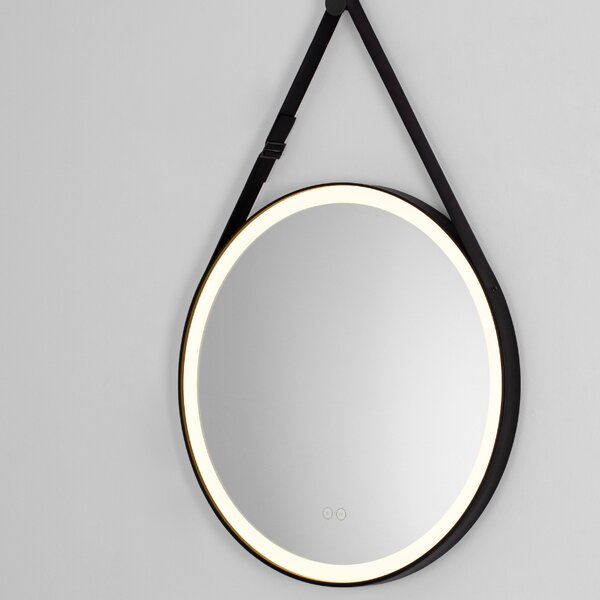 Černé závěsné zrcadlo s LED osvětlením Nova Luce Rems 85 x 64 cm