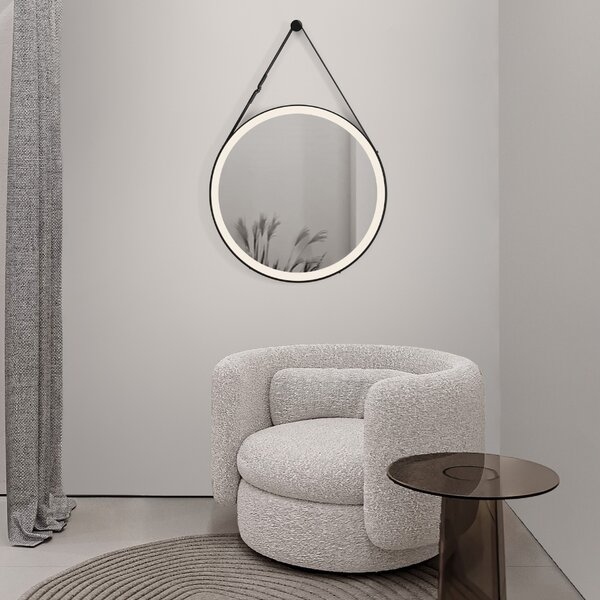 Černé závěsné zrcadlo s LED osvětlením Nova Luce Rems 85 x 64 cm