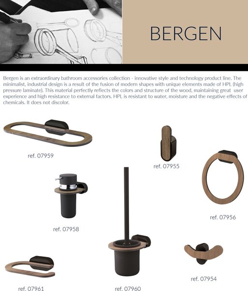 BISK Erga Bergen, prstenový držák na ručník černá matná-hnědá, ERG-07956