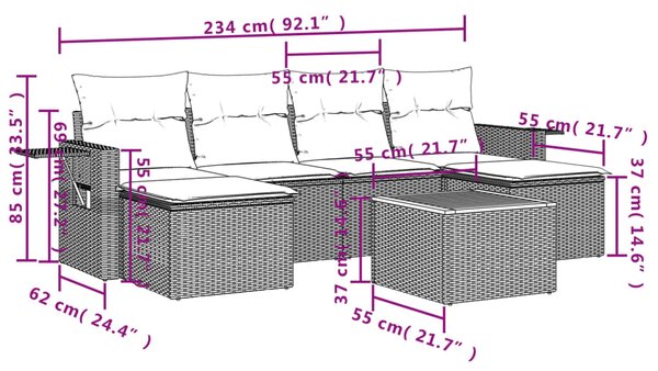 7dílná zahradní sedací souprava s poduškami černá polyratan 3224684