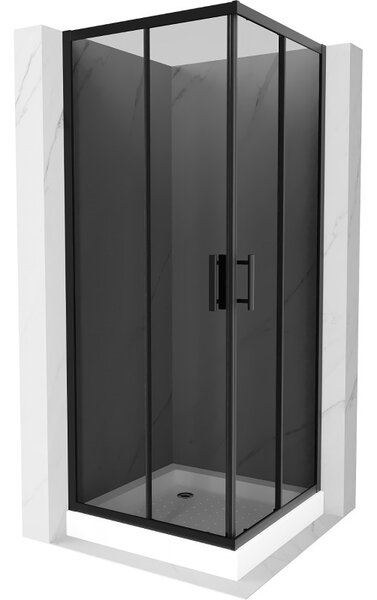 Mexen Rio, čtvercový sprchový kout s posuvnými dveřmi 70 (dveře) x 70 (dveře) x 190 cm, 5mm šedé sklo, černý profil + bílá sprchová vanička RIO, 860-…
