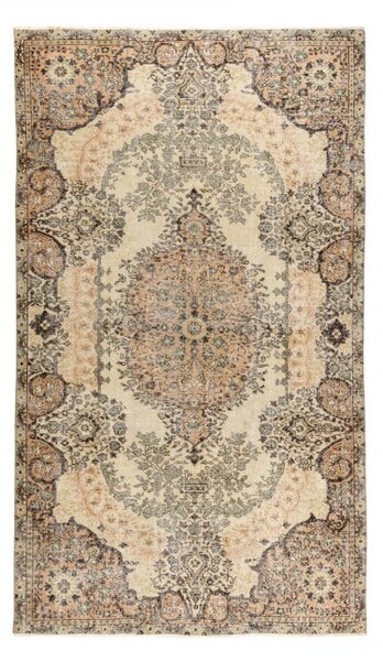Ručně tkaný vlněný koberec Vintage 10003 ornament / květy, béžový / zelený