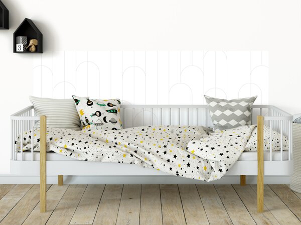 FUGU Tapeta za postel - Lines and rounds white Varianta ochrany zdi: Delší strana postele 200x65 cm