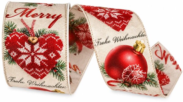 Stuha vánoční CHRISTMAS DECORATION RED červená 40mm x 2m (15,-Kč/m)