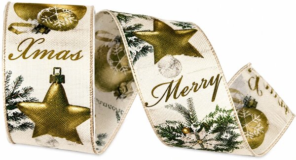 Stuha vánoční CHRISTMAS DECORATION GOLD zlatá 40mm x 2m (16,-Kč/m)