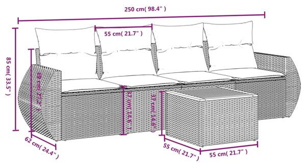 5dílná zahradní sedací souprava s poduškami šedá polyratan 3224884