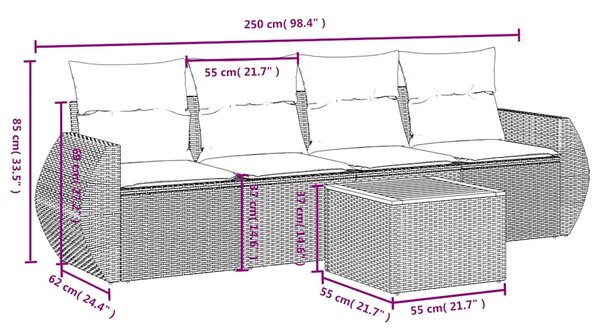 5dílná zahradní sedací souprava s polštáři černá polyratan 3224881