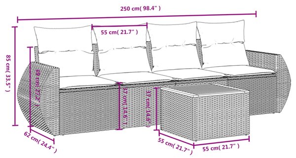 5dílná zahradní sedací souprava s poduškami černá polyratan 3224879