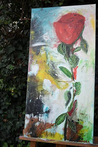 Ručně malovaný obraz od Alexander Kurkov - "podzimní růže ve 3D", rozměr: 50 x 100 cm