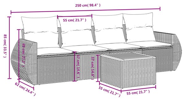5dílná zahradní sedací souprava s poduškami černá polyratan 3224880