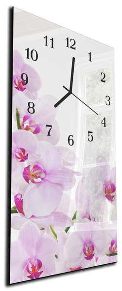 Nástěnné hodiny jemně růžová orchidej 30x60cm - plexi