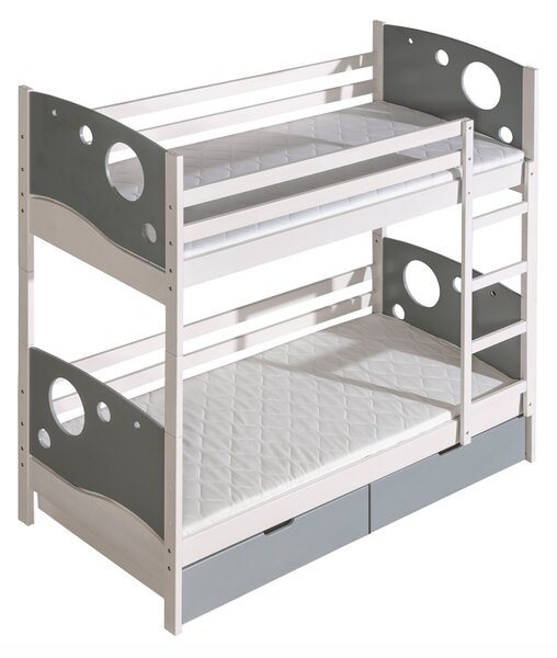 DOLMAR Patrová postel - KEVIN s úložným prostorem, 2x 80x190 cm, matná bílá/matná šedá