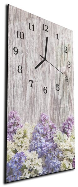 Nástěnné hodiny šeříkové květy na dřevě 30x60cm - plexi