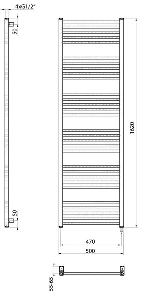 Sapho Sapho, METRO-E elektrické topné těleso, rovné, 600x1620 mm, 800 W, černá matná, ME616B