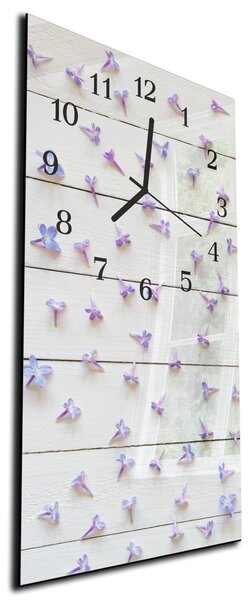 Nástěnné hodiny květy šeříku, bílé dřevo 30x60cm - plexi