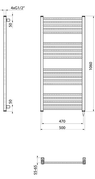 Sapho Sapho, METRO-E elektrické topné těleso, rovné, 500x1060 mm, 400 W, černá matná, ME410B