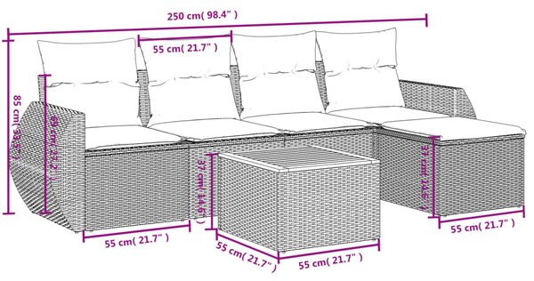 6dílná zahradní sedací souprava s poduškami šedá polyratan 3224982
