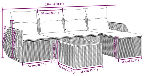 6dílná zahradní sedací souprava s poduškami béžová polyratan 3224981