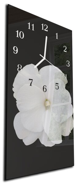 Nástěnné hodiny bílý květ černé pozadí 30x60cm - plexi