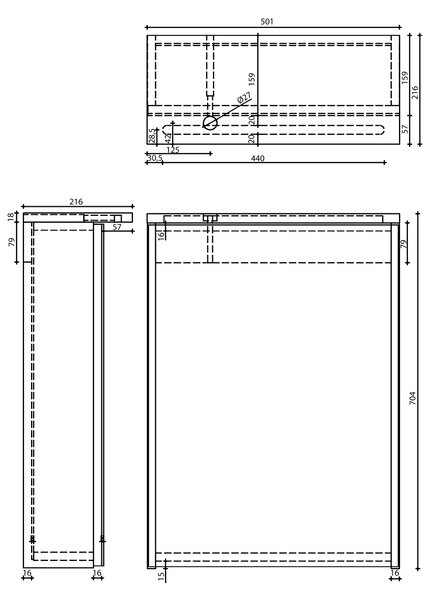 Aqualine Aqualine, KAWA STRIP Galerka s LED osvětlením 50x70x22cm, bílá, WGL50S