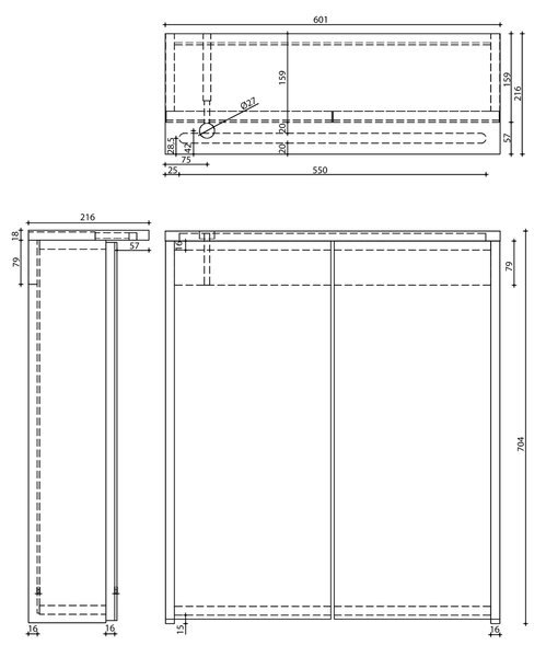 Aqualine Aqualine, KAWA STRIP Galerka s LED osvětlením 60x70x22cm, dub emporio, WGL36S
