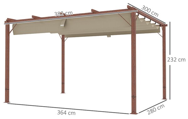 Outsunny Pergola přibližně 3x4m Zahradní altán s magnetickou podložkou, Hliníková terasa, Zahradní altán s nastavitelnou střechou, Samostatná, Ochrana