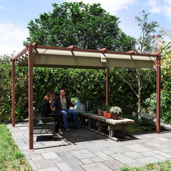 Outsunny Pergola přibližně 3x4m Zahradní altán s magnetickou podložkou, Hliníková terasa, Zahradní altán s nastavitelnou střechou, Samostatná, Ochrana
