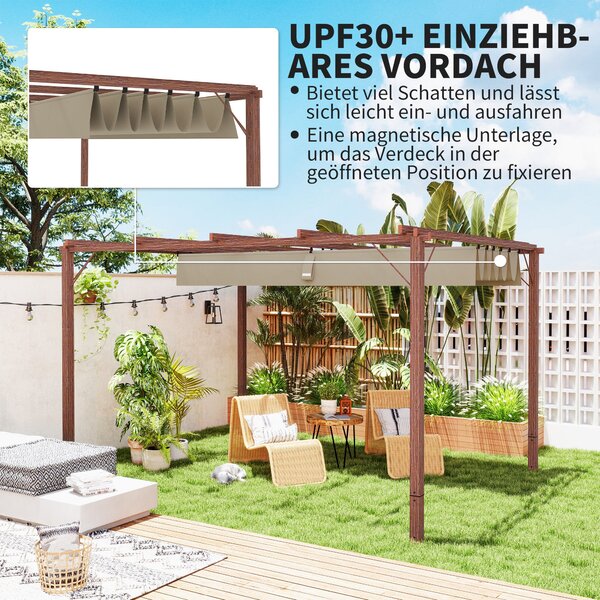 Outsunny Pergola přibližně 3x4m Zahradní altán s magnetickou podložkou, Hliníková terasa, Zahradní altán s nastavitelnou střechou, Samostatná, Ochrana