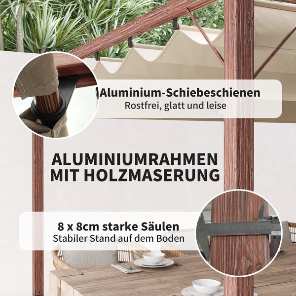 Outsunny Pergola přibližně 3x4m Zahradní altán s magnetickou podložkou, Hliníková terasa, Zahradní altán s nastavitelnou střechou, Samostatná, Ochrana