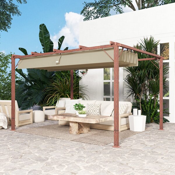 Outsunny Pergola přibližně 3x4m Zahradní altán s magnetickou podložkou, Hliníková terasa, Zahradní altán s nastavitelnou střechou, Samostatná, Ochrana